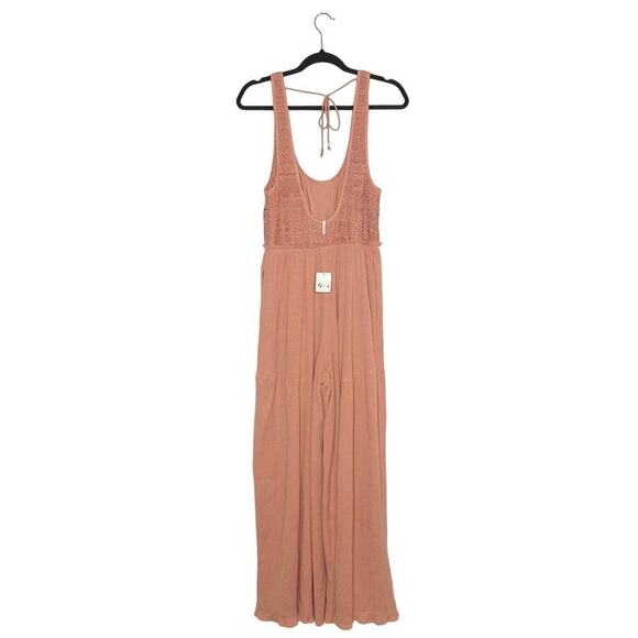 NWT Free People Soleil Wide Leg Jumpsuit Women's Peach Size Medium - Picture 4 of 6